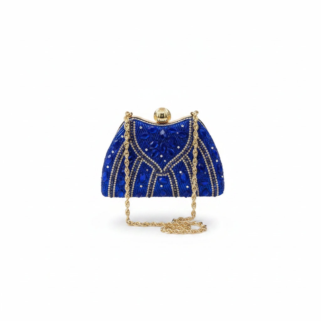 Beaded Cage Frame Evening Clutch – Olive Green,navy,silver,gold,red,brown,green, black