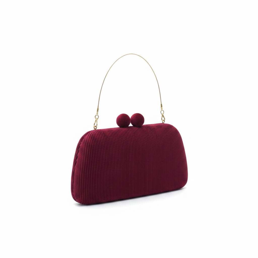 Enemuo Ribbed Velvet Ball-Clasp Box Clutch – Silver,Orange,Blue,Black,Purple,Wine,pink,navy,olive,green,brown