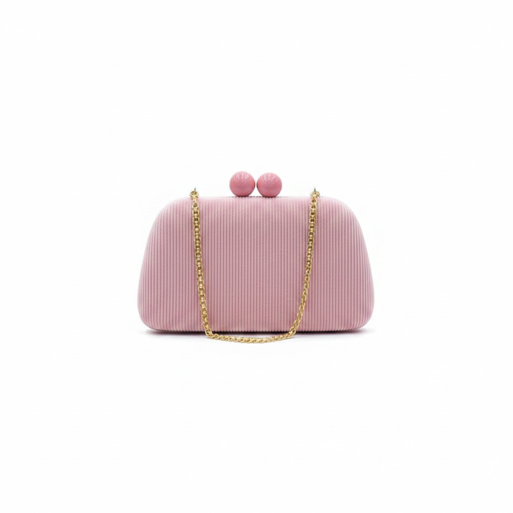 Enemuo Ribbed Velvet Ball-Clasp Box Clutch – Silver,Orange,Blue,Black,Purple,Wine,pink,navy,olive,green,brown