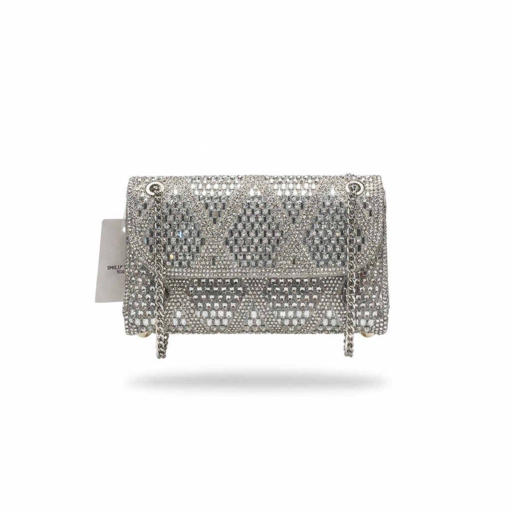 Crystal Geo Flap Chain Clutch – Black/gold/silver