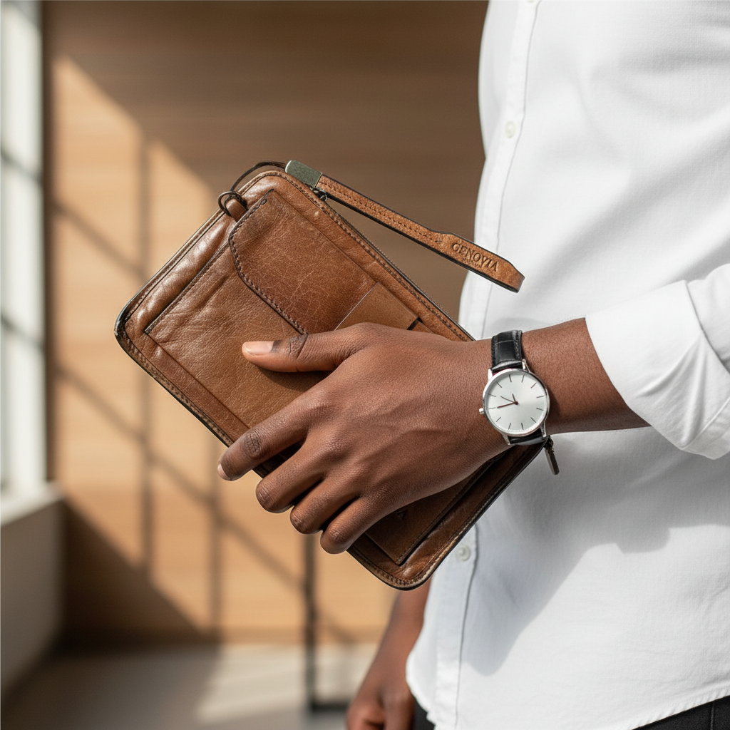 Genovia by Leici Cognac Brown Clutch – Model Hand Shot
