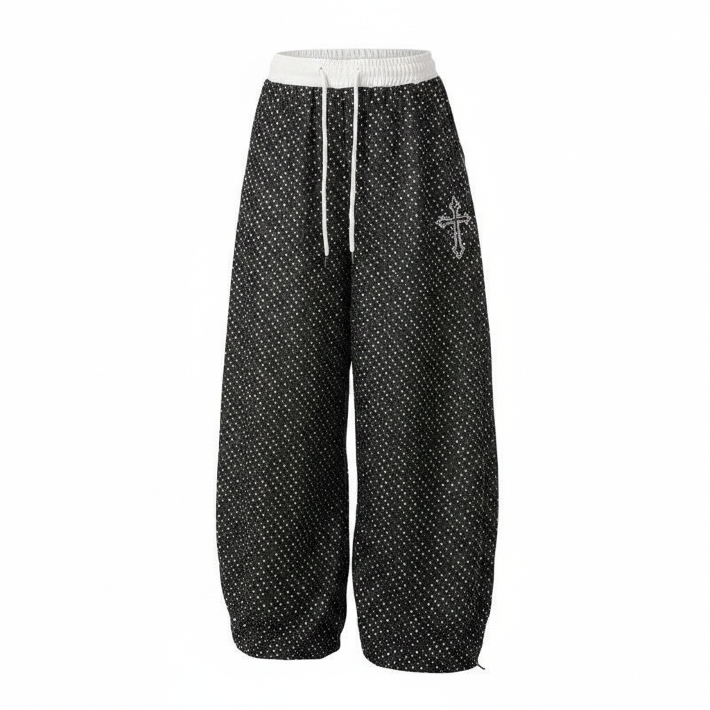 Ghost – Black Rhinestone Cross Balloon Joggers