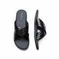 Women's All-Black Patent Multi-Strap Crossover Slide Slippers