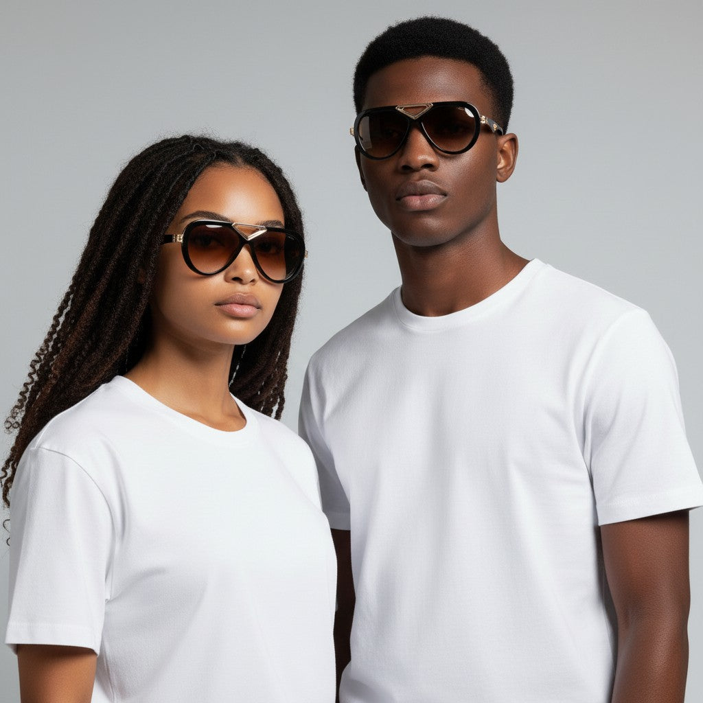 Aviator Sunglasses Black Frame Gold Hardware