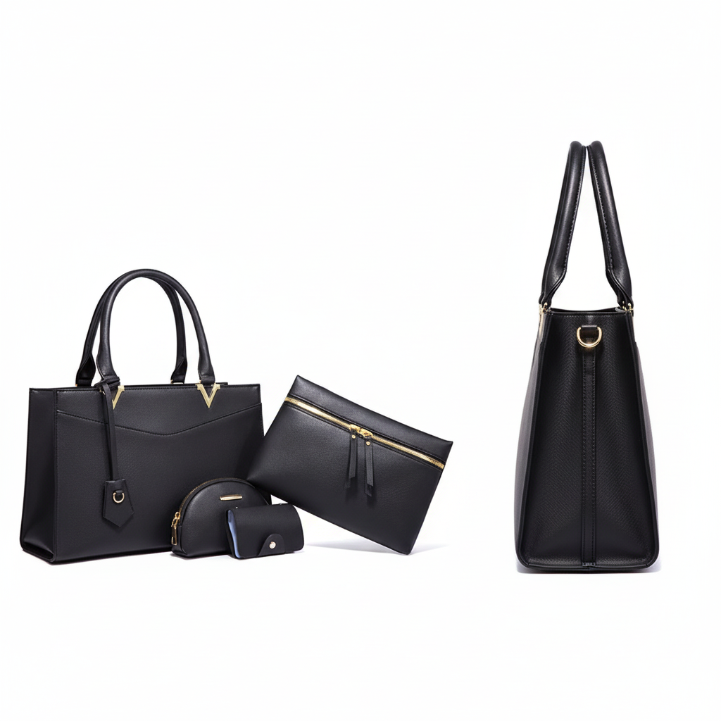 Women's 4-in-One Structured Tote Bag Set – Black