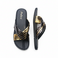 Women's Black & Gold Metallic Multi-Strap Crossover Slide Slippers