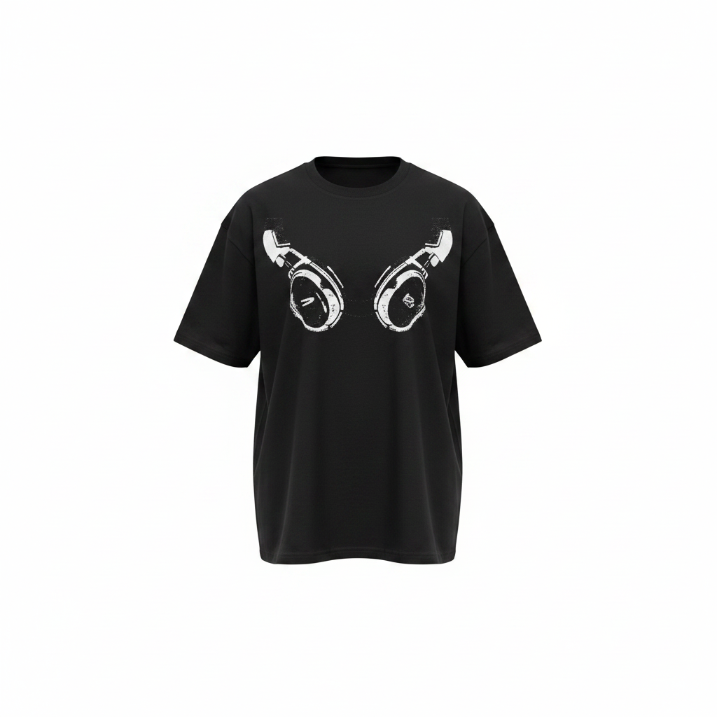 Ghost Mannequin — Black Headphone Graphic Oversized Tee