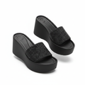 Ghost Mannequin – Black Rhinestone Wedge Slides