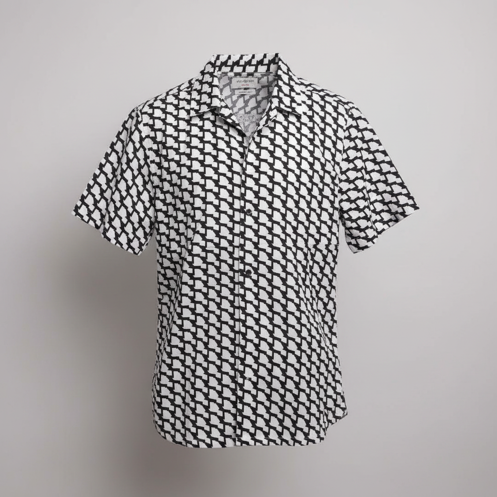 Black & White Geometric Print Short-Sleeve Shirt