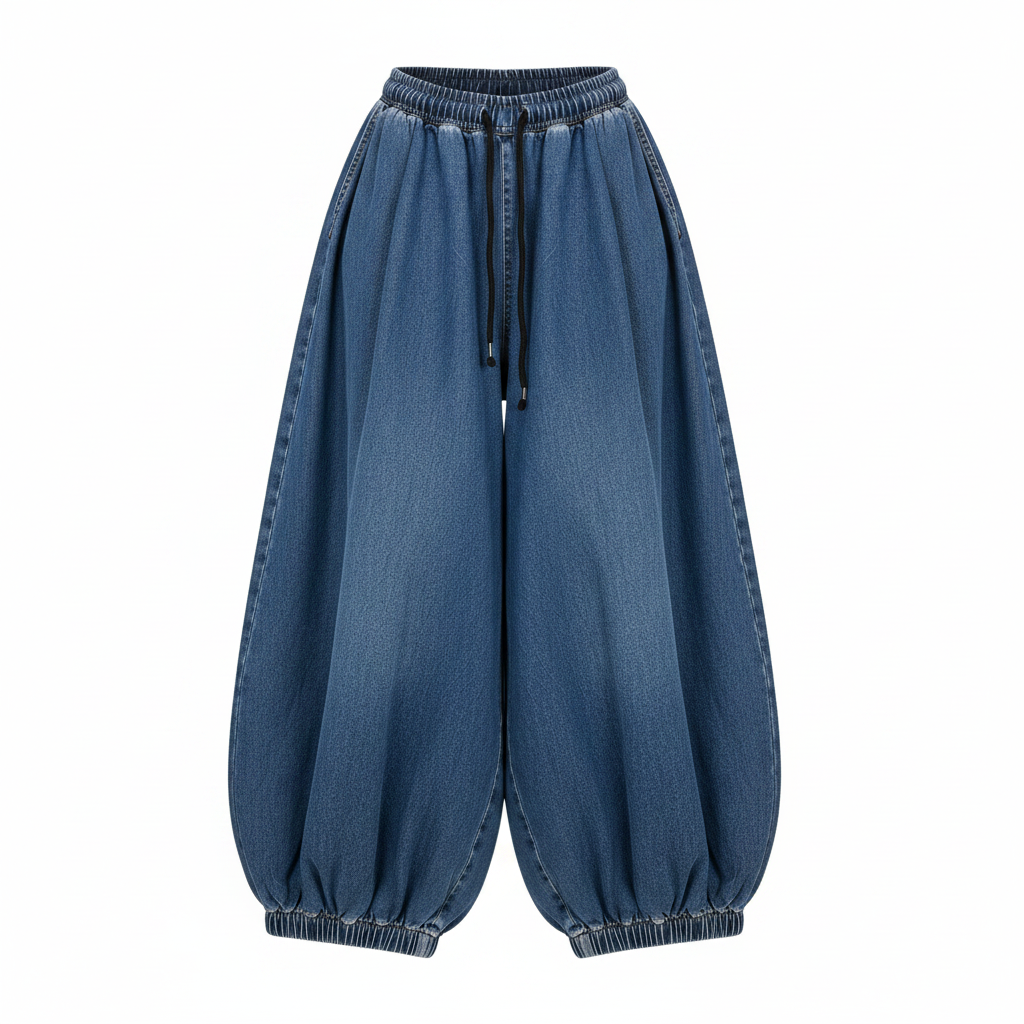 Ghost Mannequin - Blue Washed Denim Ultra Wide-Leg Balloon Parachute Trousers