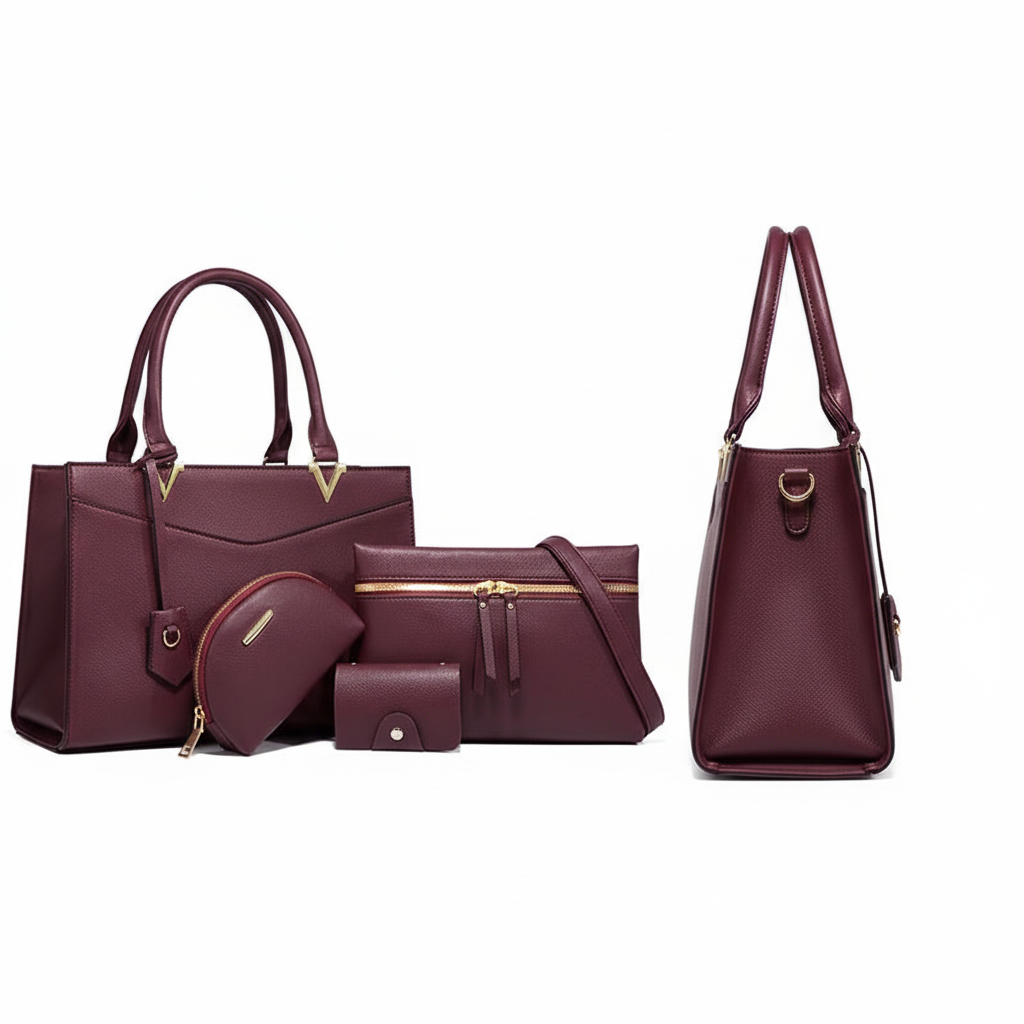 Women's 4-in-One Structured Tote Bag Set – Burgundy