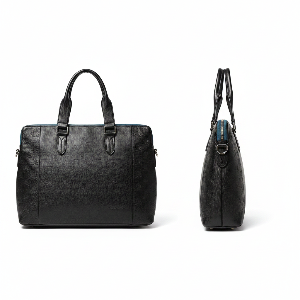 Ghost Mannequin – Calvin Klein Black Monogram Laptop Tote Front & Back