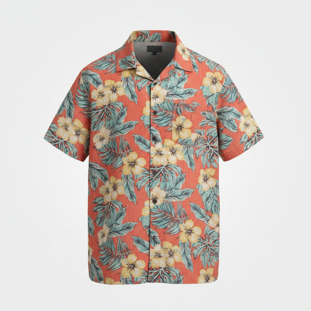 Coral Hawaiian Floral Short-Sleeve Shirt