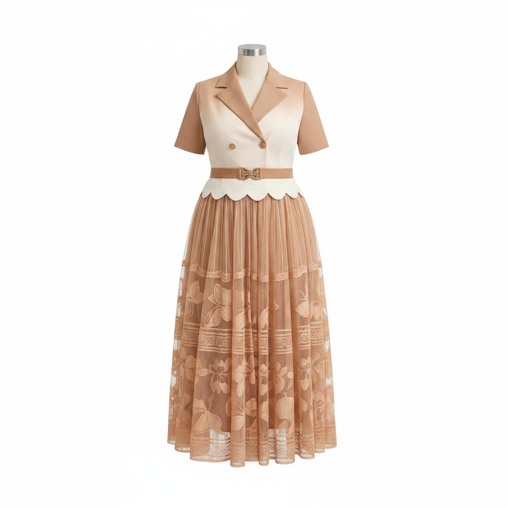 Ghost Mannequin – Cream & Camel Lace Skirt Set
