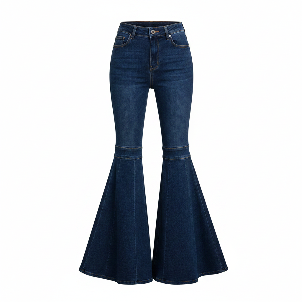 Ghost Mannequin - Dark Blue High-Waist Dramatic Bell-Bottom Flare Jeans