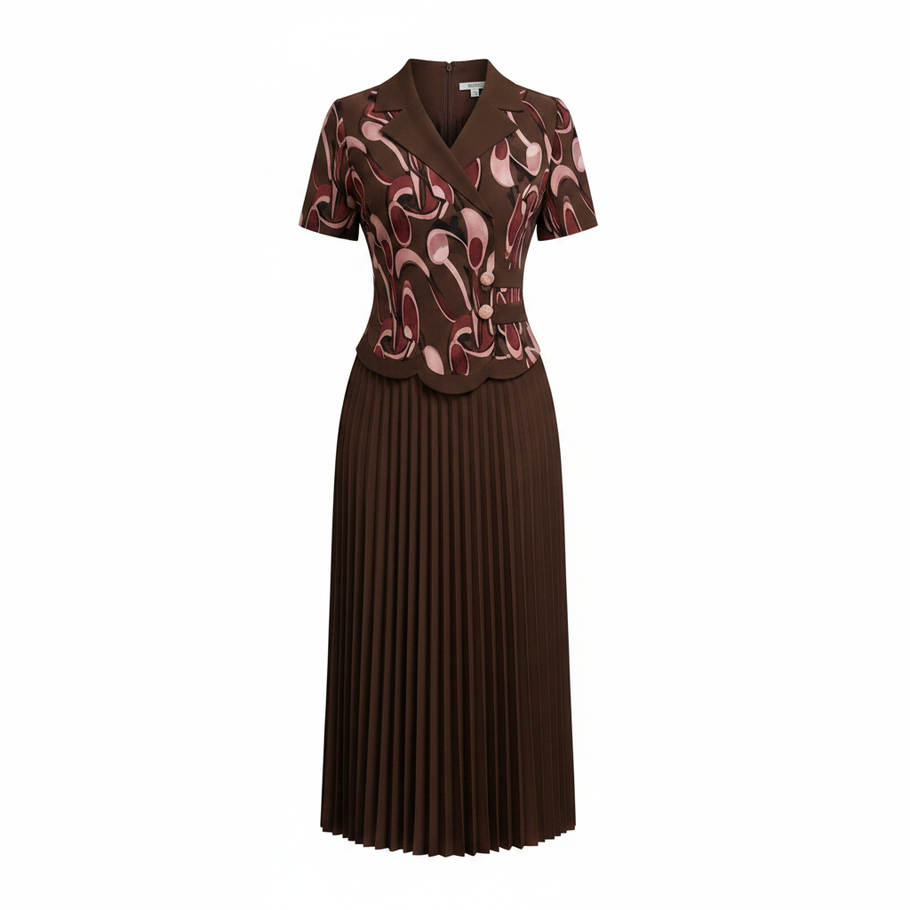 Ghost Mannequin – Dark Brown & Dusty Pink Swirl Midi Dress