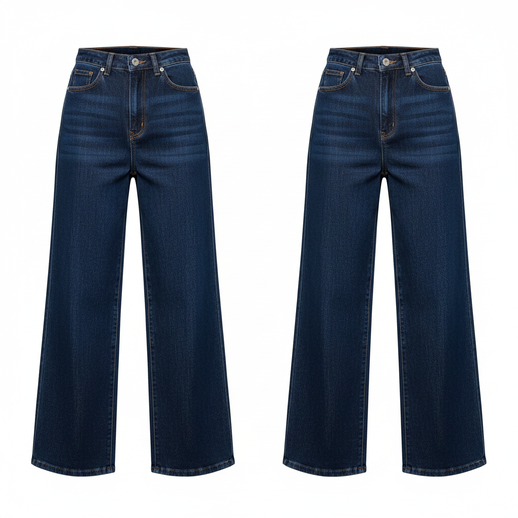 Ghost Mannequin - Dark Navy Blue High-Waist Wide-Leg Straight Denim Trousers