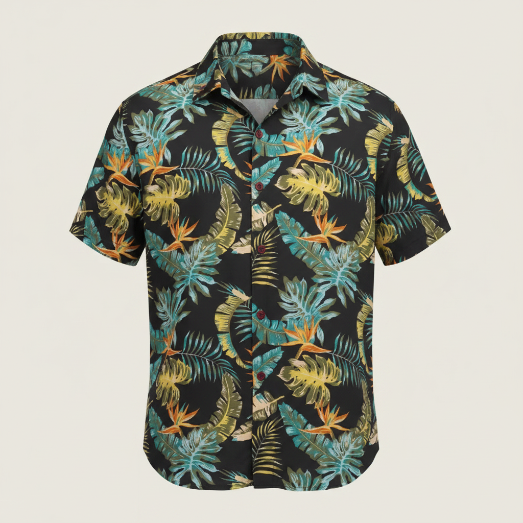 Dark Tropical Botanical Short-Sleeve Shirt