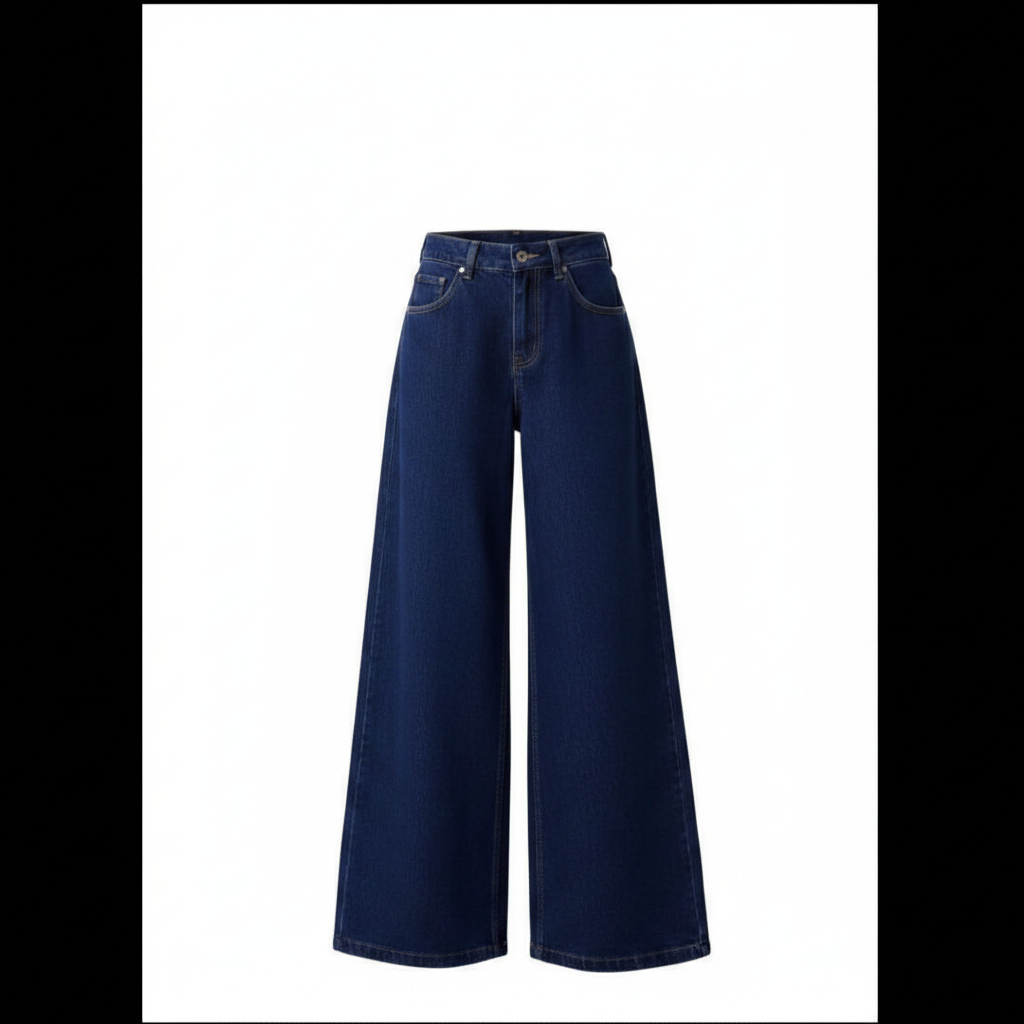 Ghost Mannequin - Deep Navy Blue High-Waist Extra Wide-Leg Palazzo Denim Trousers
