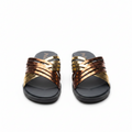 Women's Gold Bronze Metallic Multi-Strap Crossover Slide Slippers