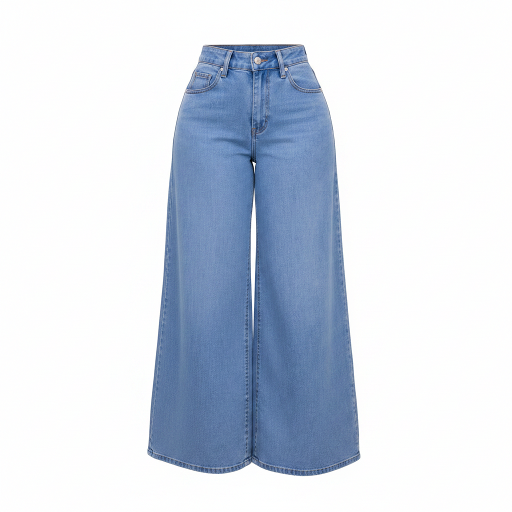 Ghost Mannequin - Light Blue High-Waist Extra Wide-Leg Palazzo Denim Trousers