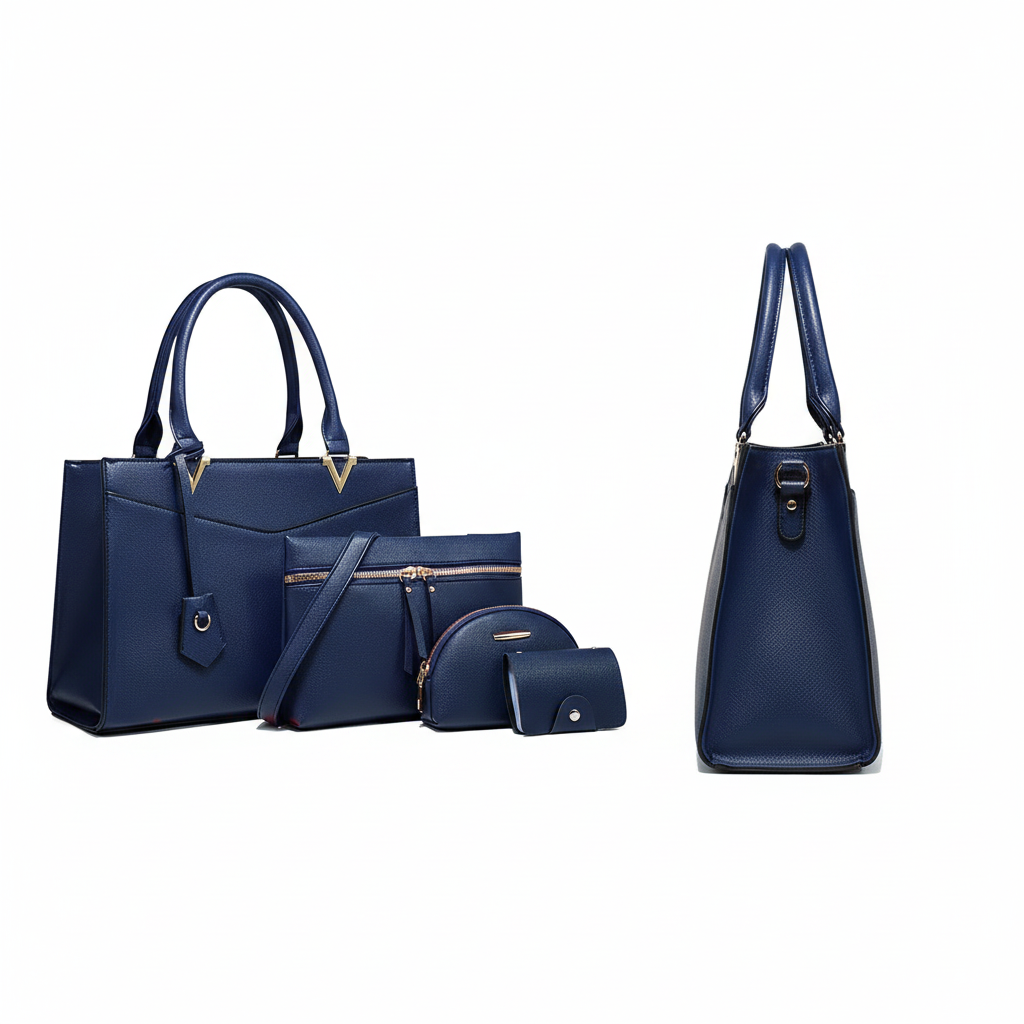 Women's 4-in-One Structured Tote Bag Set – Navy Blue
