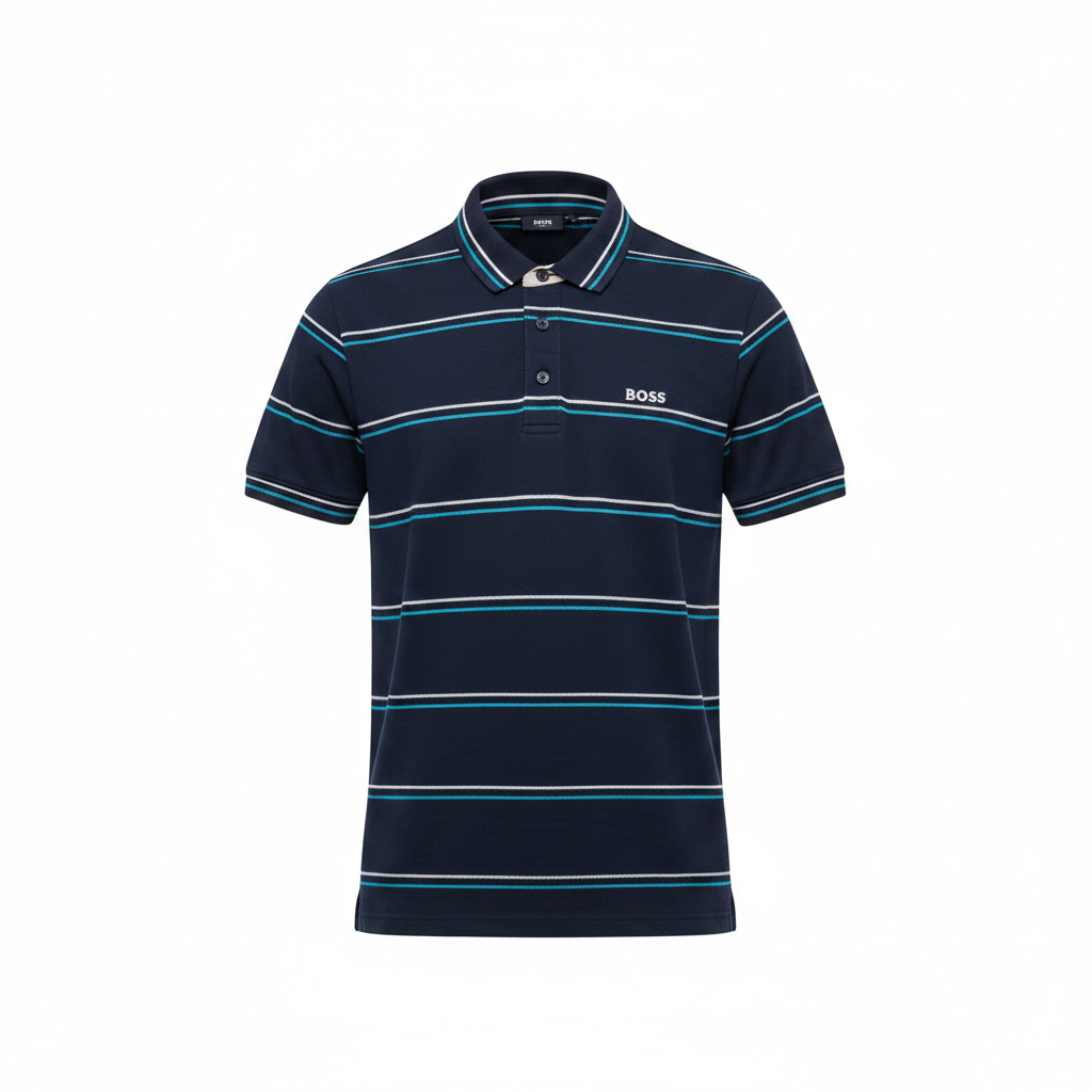 Ghost Mannequin — Navy Blue Striped Polo Shirt