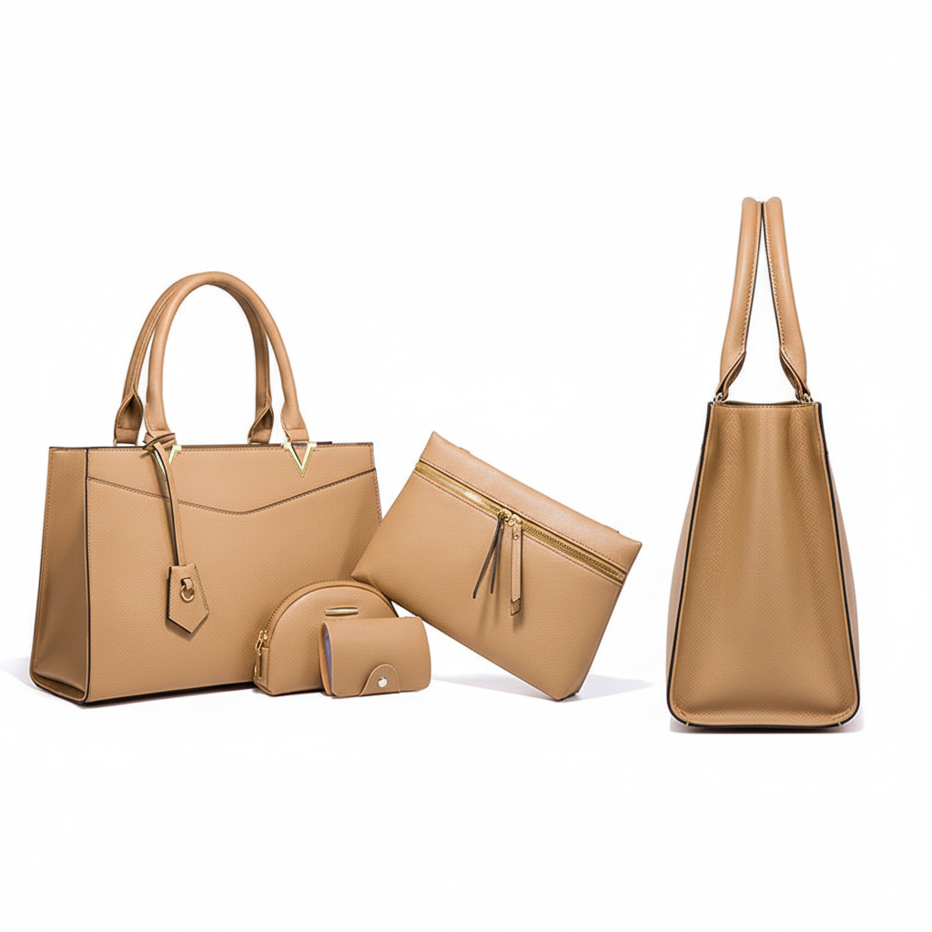 Women's 4-in-One Structured Tote Bag Set – Nude Beige