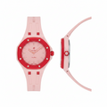 Unisex Blush Pink & Red Octagonal Pop Watch — Solid Dial, Rubber Strap