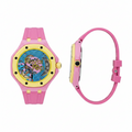 Unisex Pink & Yellow Octagonal Skeleton Pop Watch — Sky Blue Movement, Rubber Strap