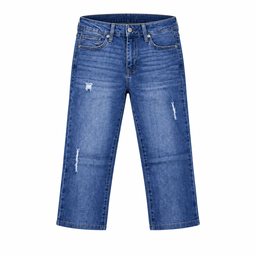 Women's Mid-Blue Faded Distressed Jeans