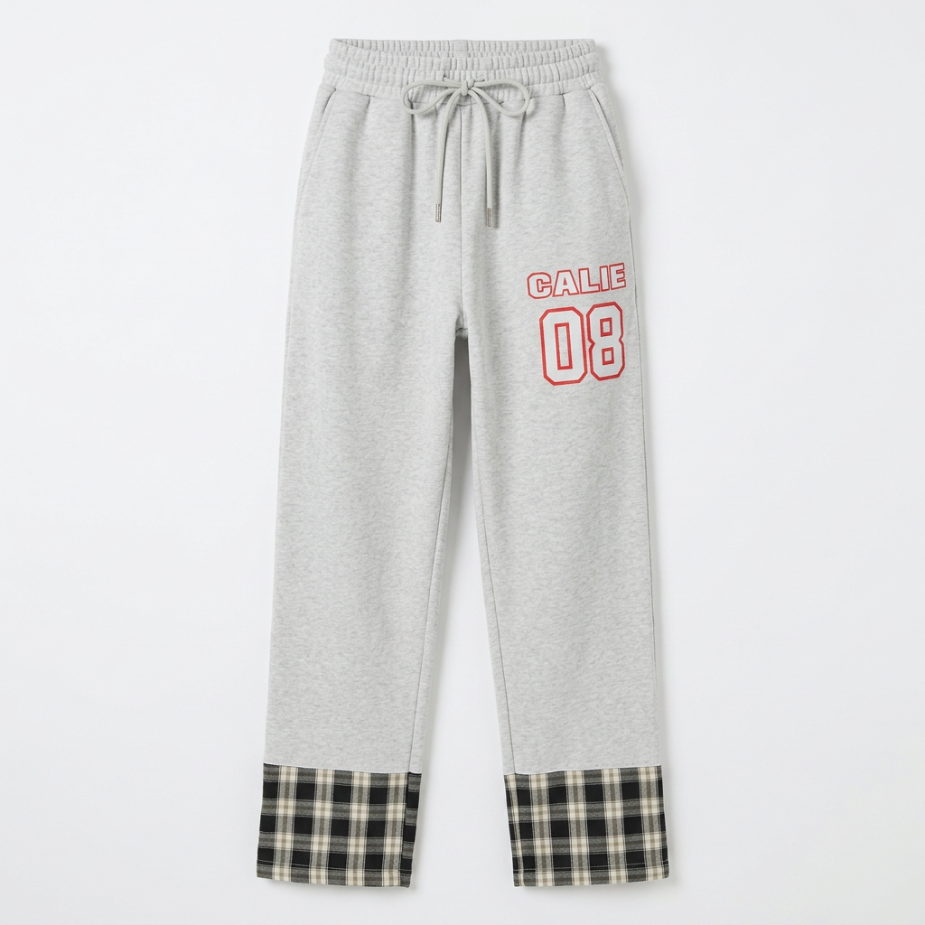 Grey Marl Joggers with Plaid Hems