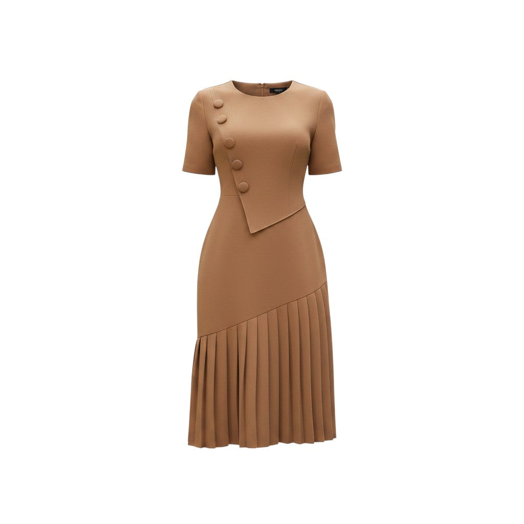 Women's Slate Asymmetric Button-Panel Pleated-Hem Midi Dress