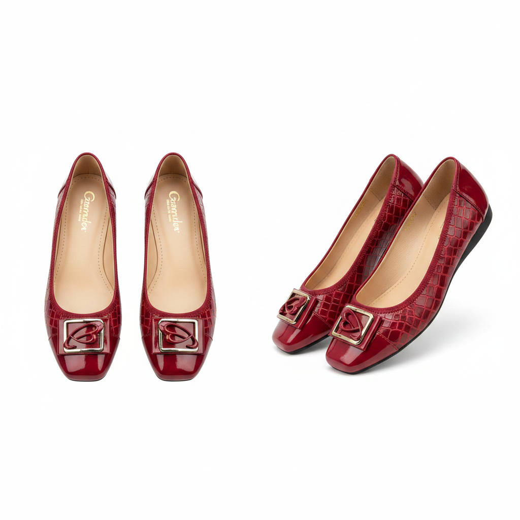 Women's Red Patent Quilted Square-Toe Ballet Flats
