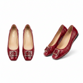 Women's Red Patent Quilted Square-Toe Ballet Flats