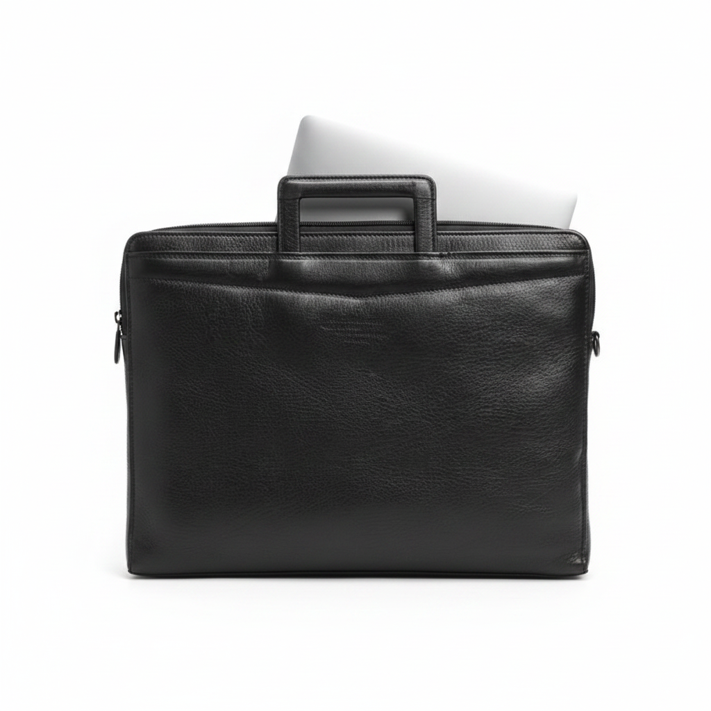 Ghost Mannequin Redo – Plain Black Leather Laptop Bag