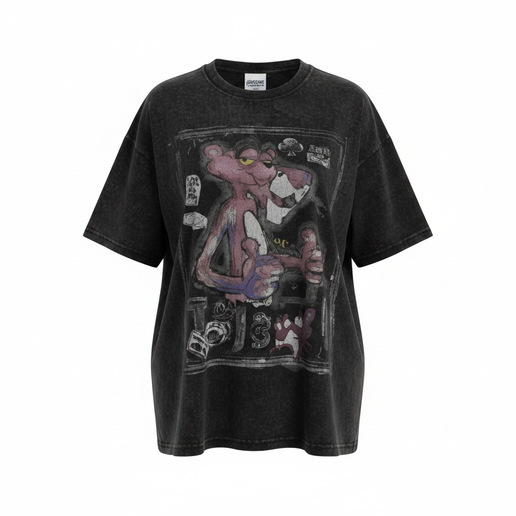 Ghost Mannequin Redo — Washed Black Anime Graphic Tee