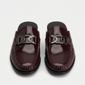 Men's Burgundy Buckle-Detail Backless Mule Shoes