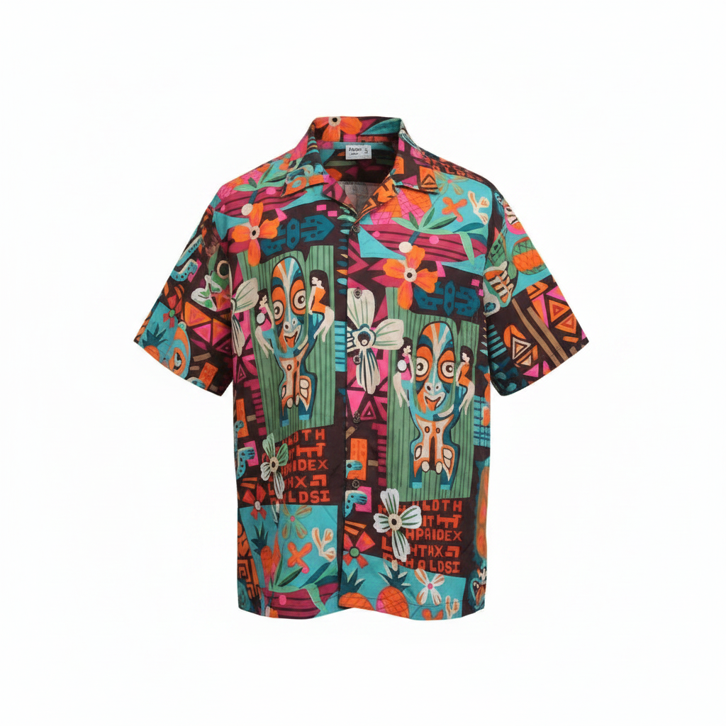 Retro Tiki Print Short-Sleeve Shirt