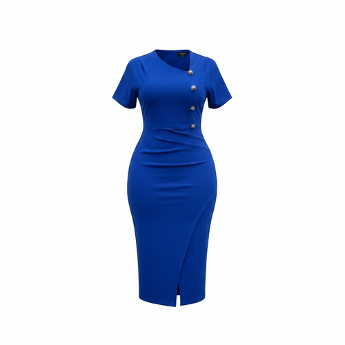 Ghost Mannequin – Royal Blue Asymmetric-Neck Bodycon Midi Dress
