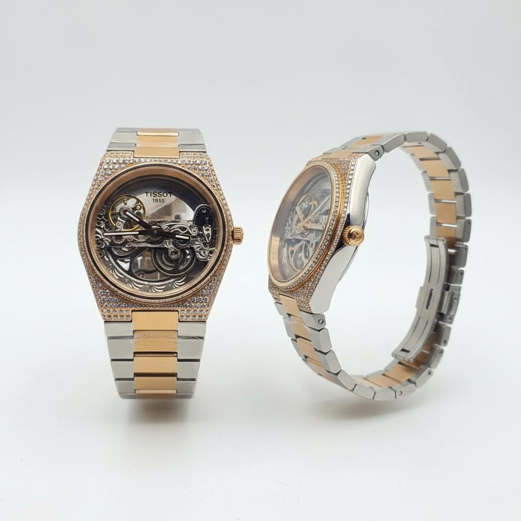 Ghost Mannequin — Two-Tone Yellow Gold Iced-Out Skeleton Watch
