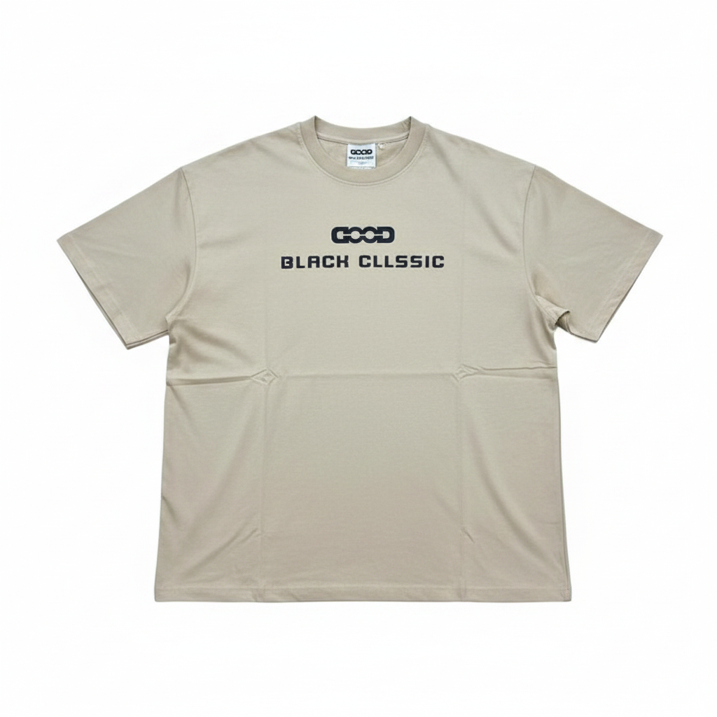 Ghost mannequin version of the beige text tee