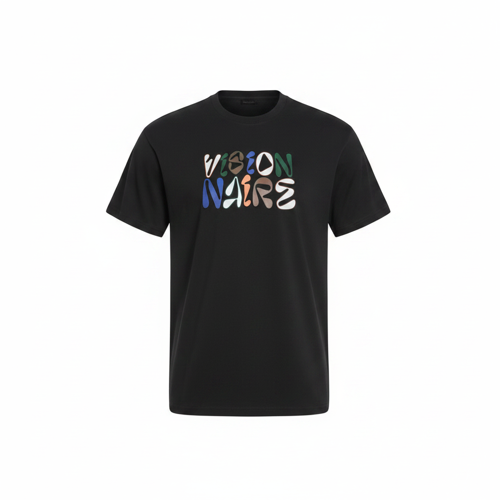 Ghost mannequin version of the black bubble letter tee