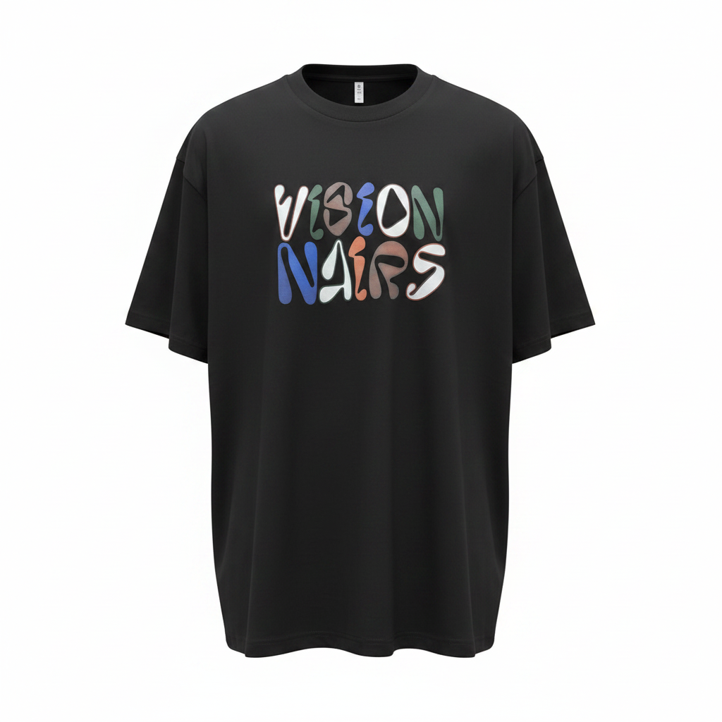 Ghost mannequin version of the black bubble letter tee