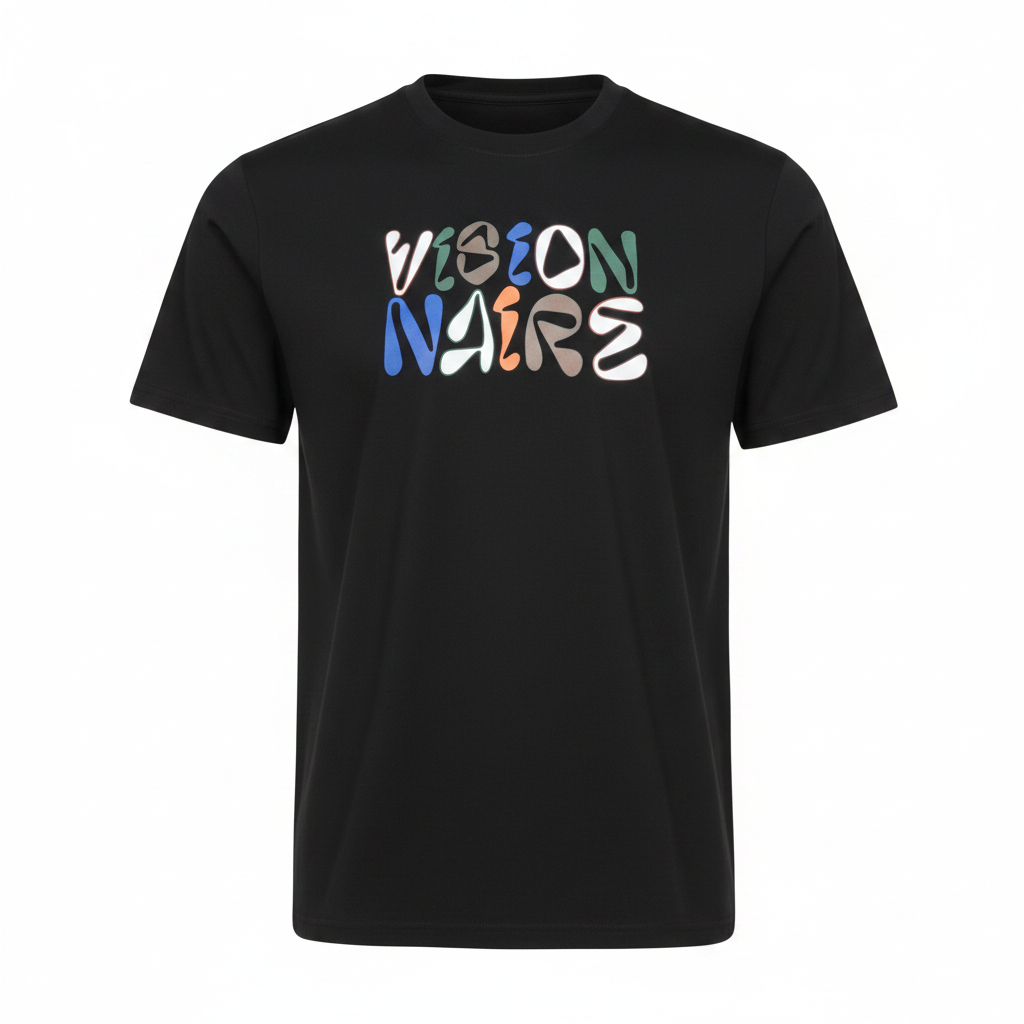 Ghost mannequin version of the black bubble letter tee
