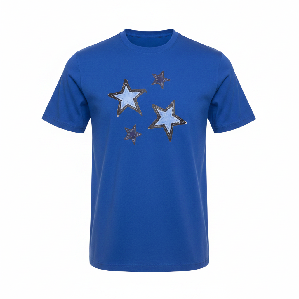 Ghost mannequin version of the blue star patch tee