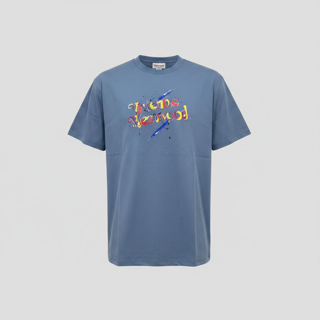 Ghost mannequin version of the dusty blue graphic tee