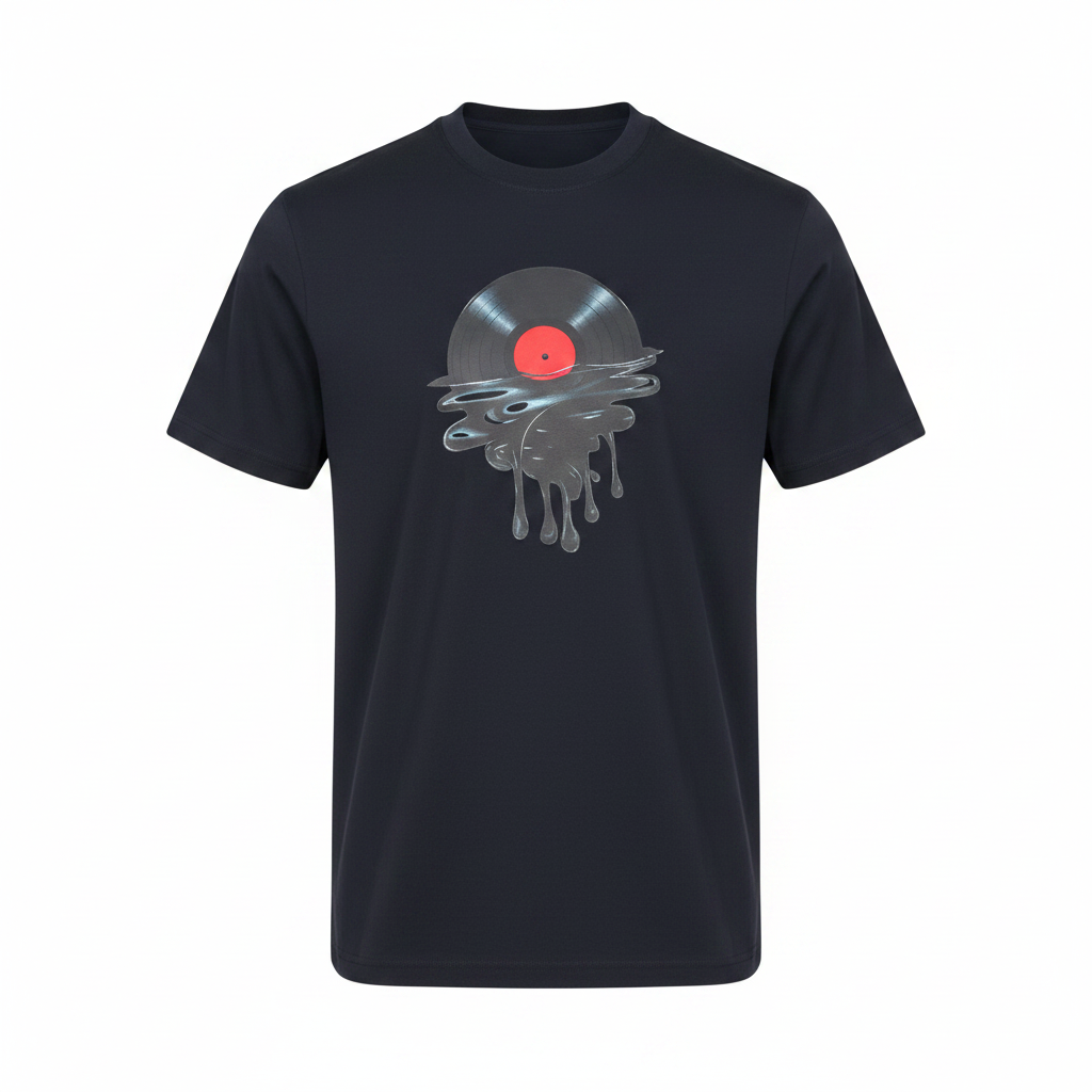 Ghost mannequin version of the navy vinyl record tee