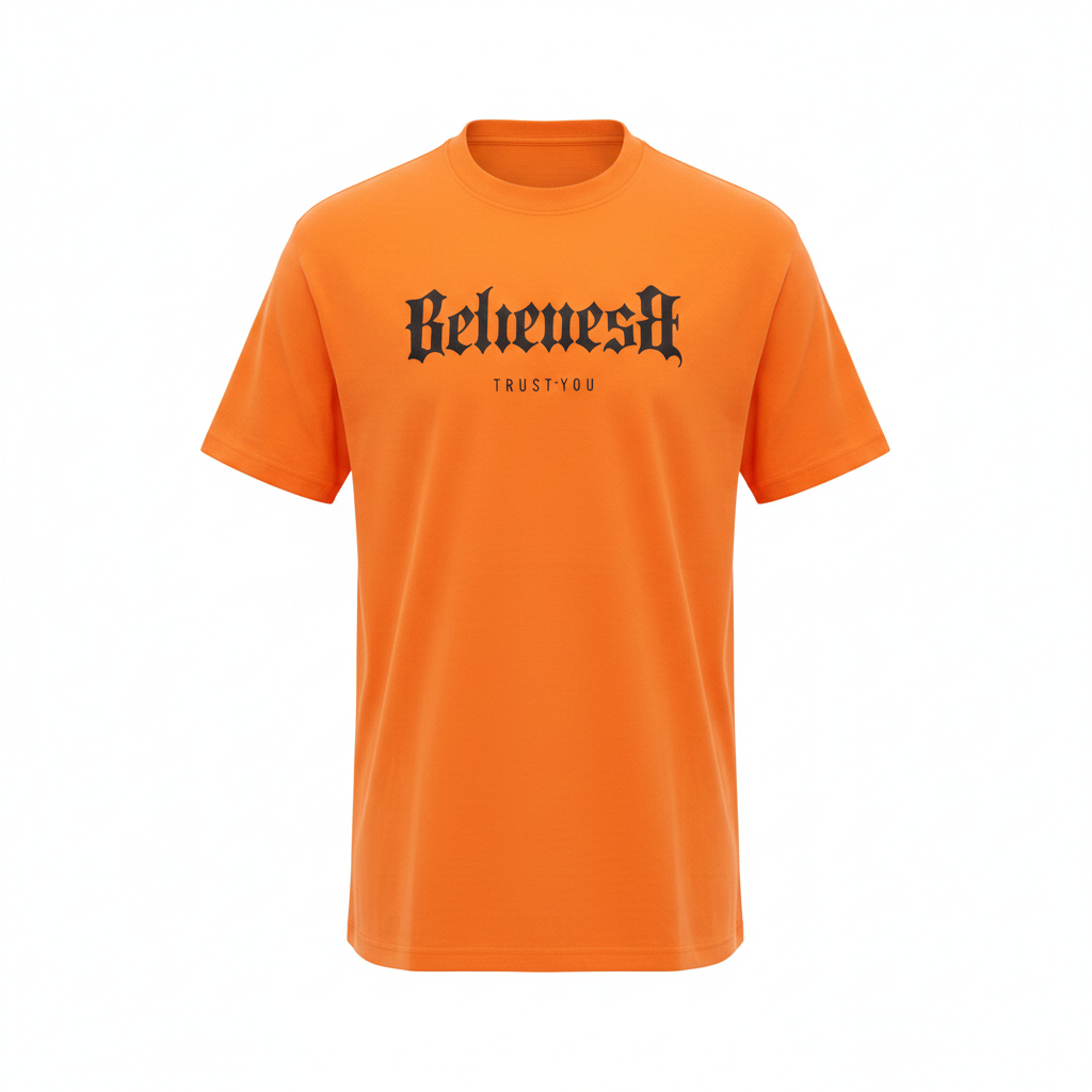 Ghost mannequin version of the orange graphic tee