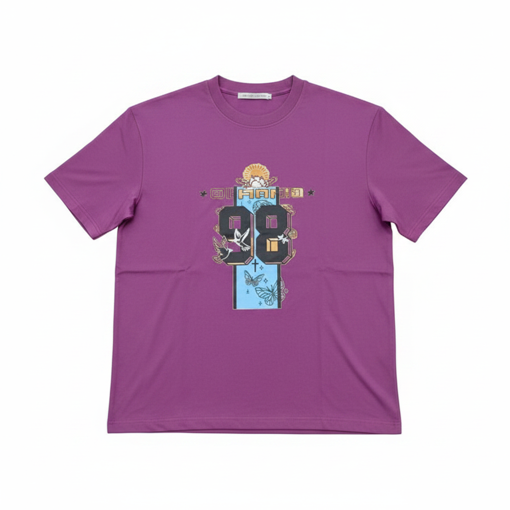 Ghost mannequin version of the purple 98 graphic tee